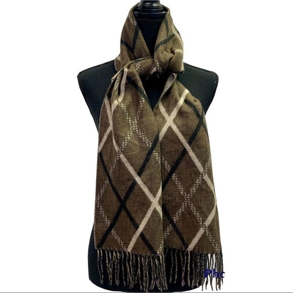 CASHMINK V. Frass  brown plaid check warm soft fall winter scarf - Picture 2 of 8